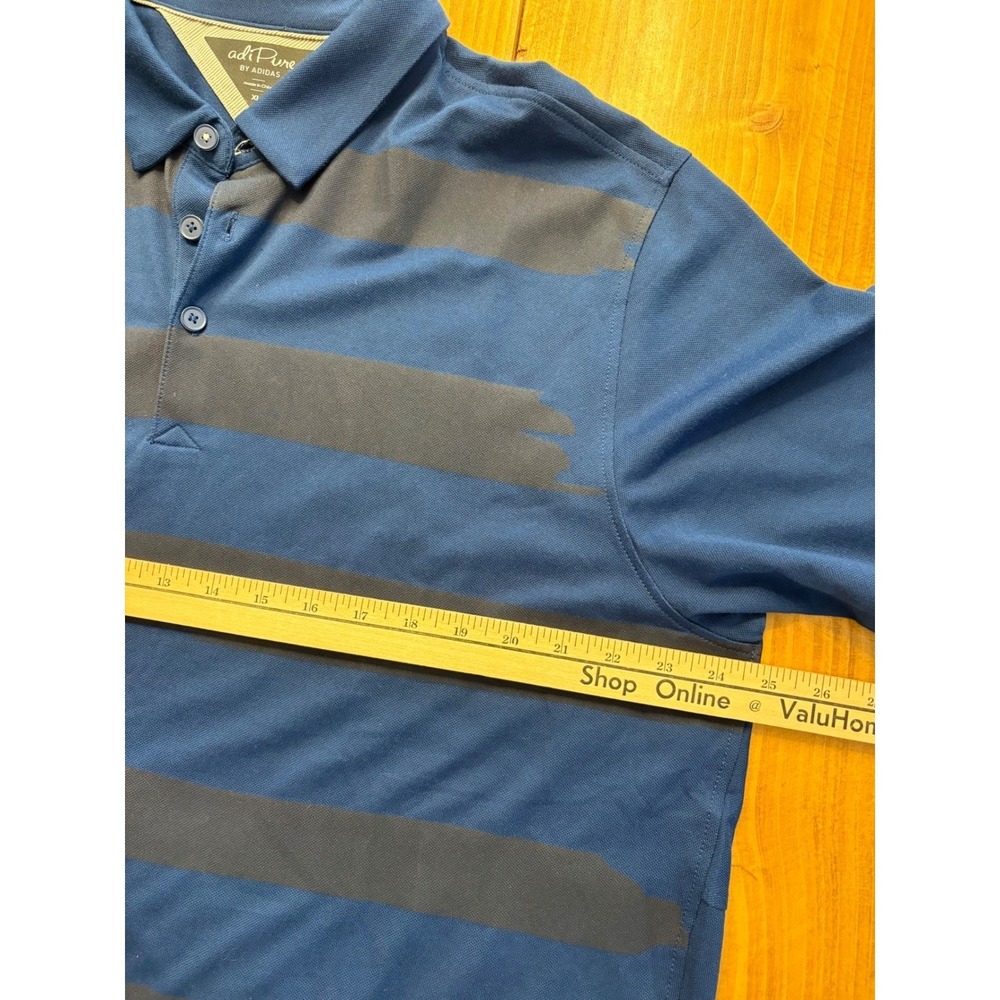 Adidas AdiPure Mens XL Blue Striped Short Sleeve Golf Polo Shirt Pique Stretch - Picture 4 of 10